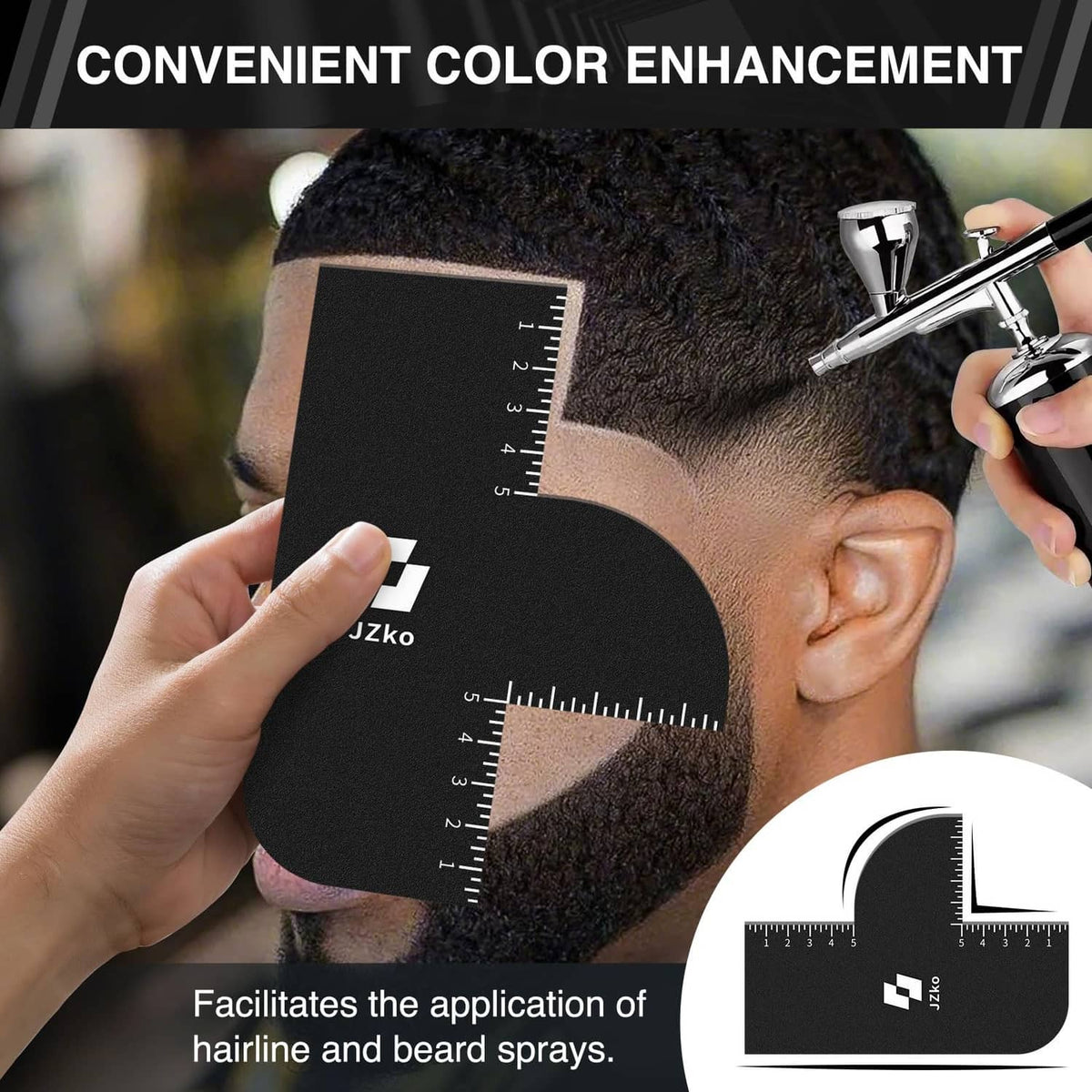 Black hairline shaping card with ruler for applying hairline or beard spray
