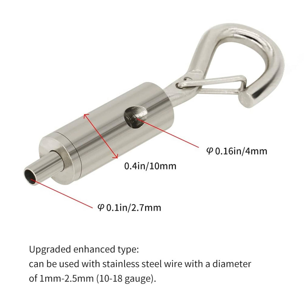 Stainless steel turnbuckle tensioner with loop hook and cylindrical body detail