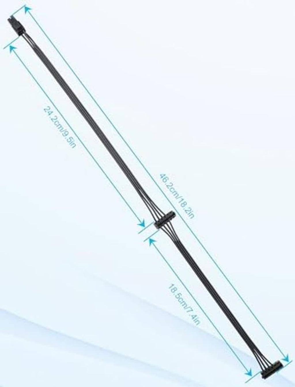 Black extension cable length diagram, about 45cm total with connector lead lengths