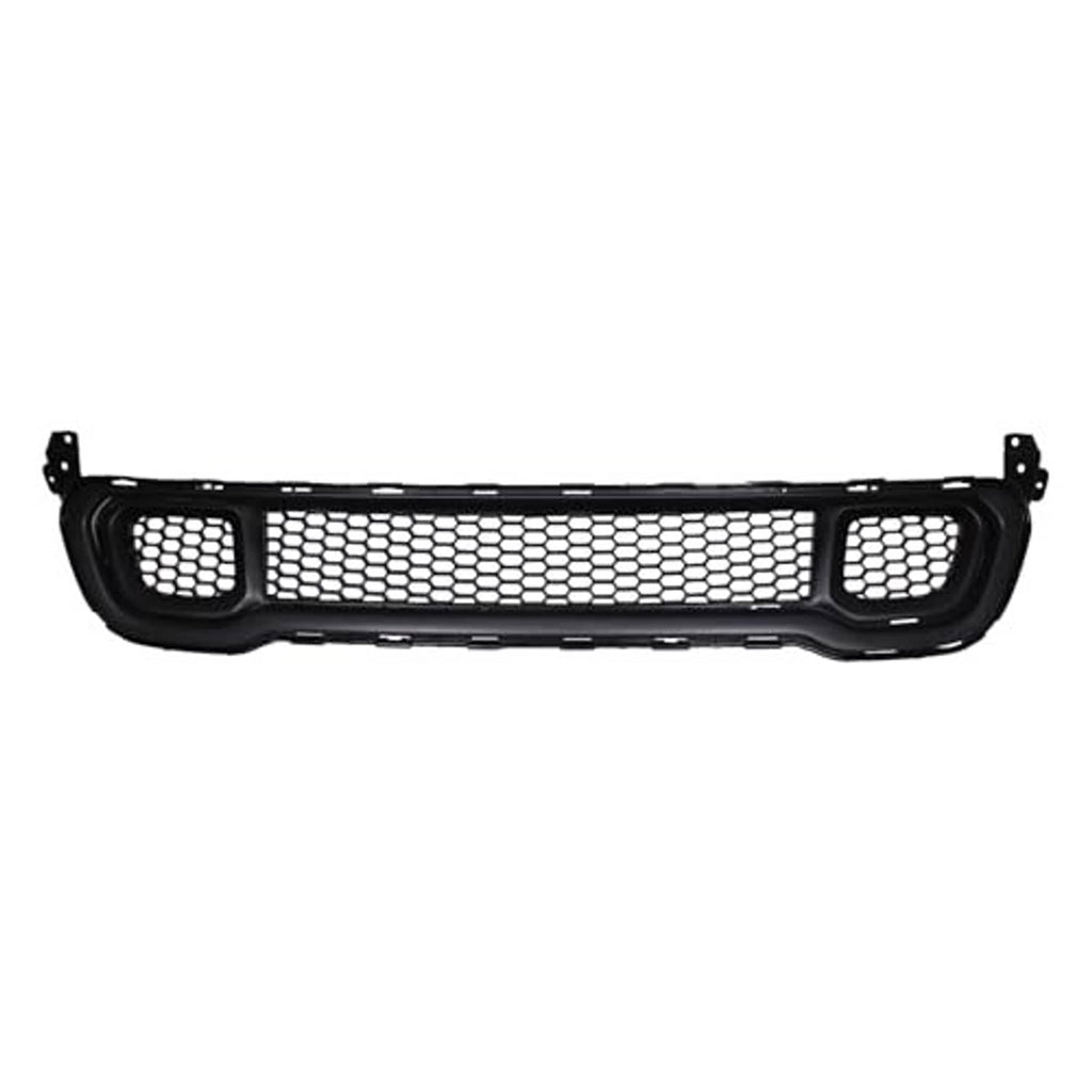 Black single-piece grille with honeycomb mesh center and corner mesh openings