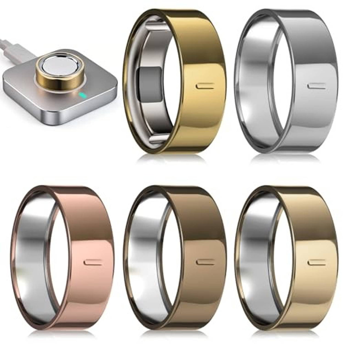 5-pack ring covers, size 8: gold, silver, rose gold, antique gold, champagne gold