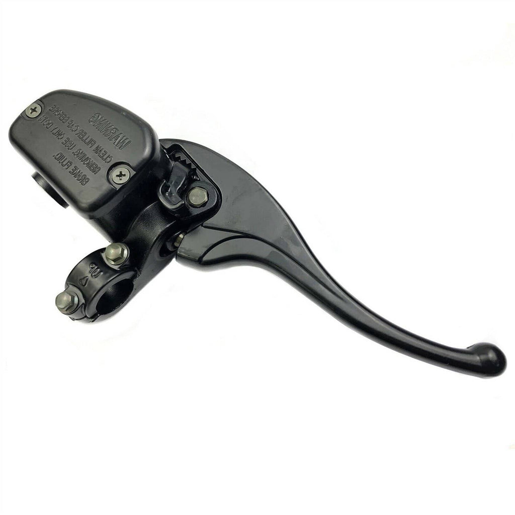 Right brake master cylinder lever with curved black lever and metal pivot bolts