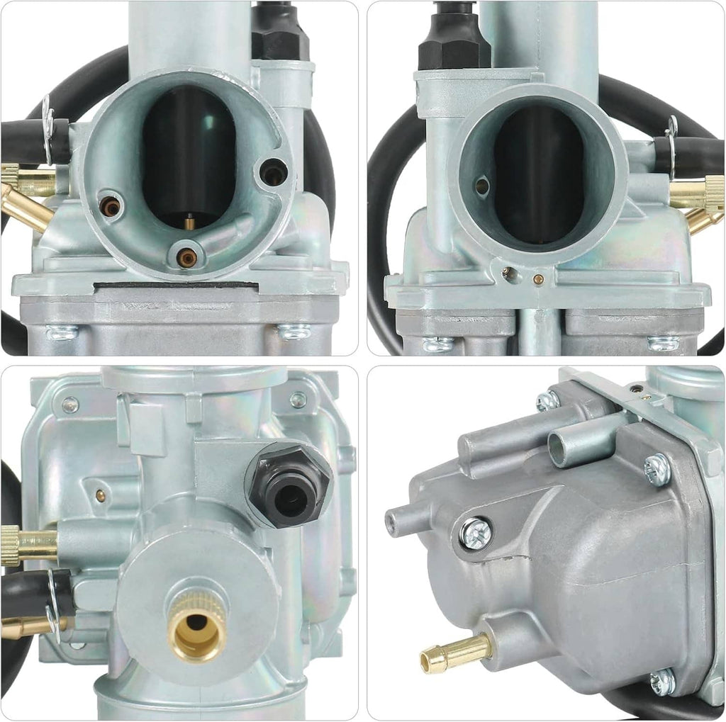 Carburetor replacement with circular intake, side fitting ports, and mounting base