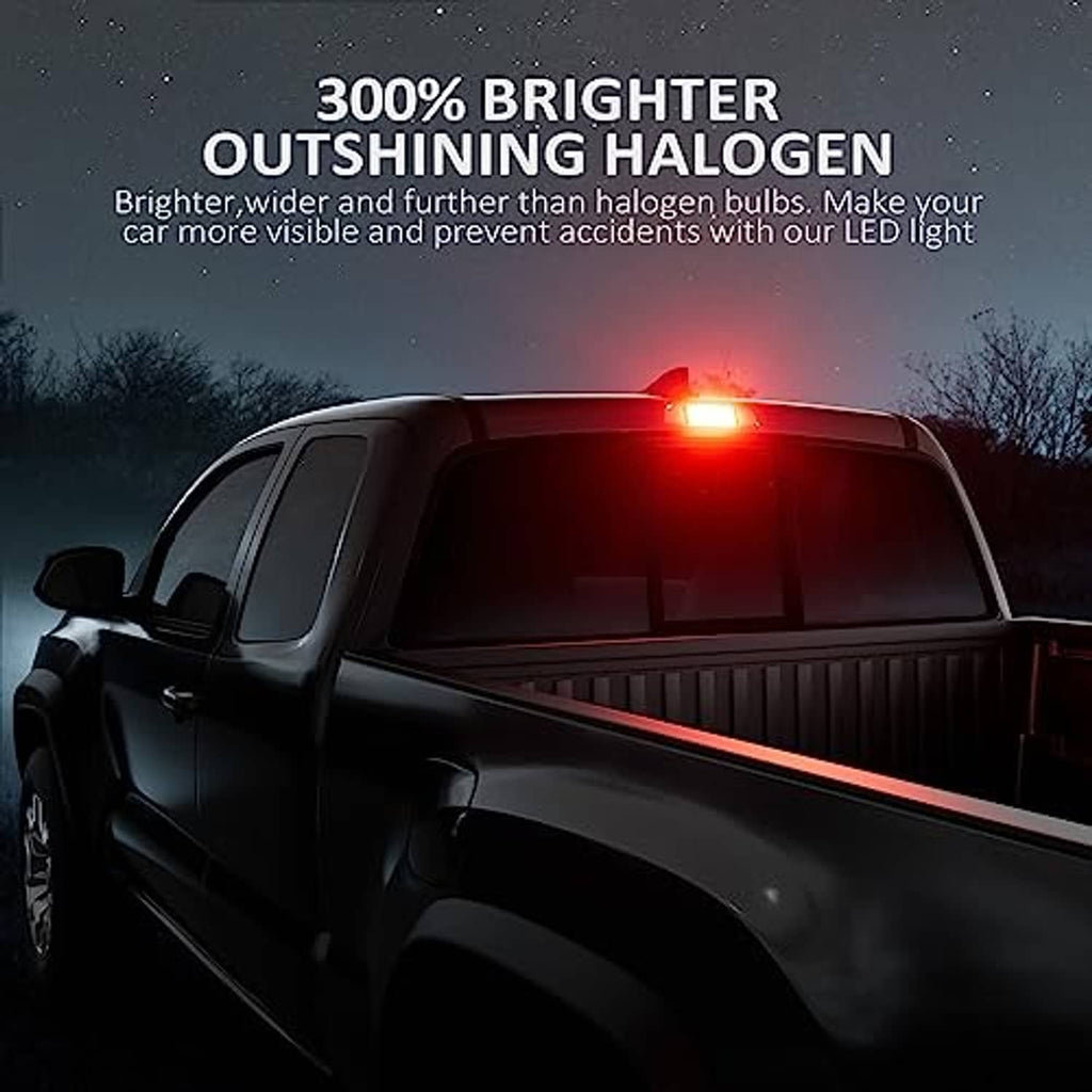 Red LED third brake light bulb glowing for center high mount stop light
