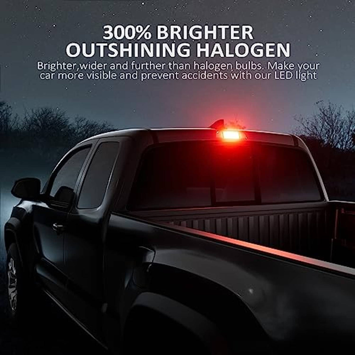 Red LED third brake light bulb glowing for center high mount stop light