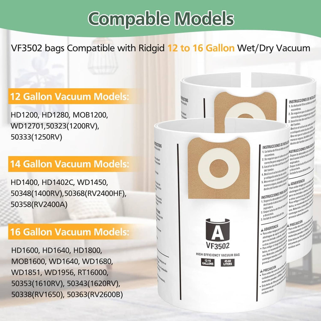 White vacuum dust bags with tan inlet seal, upright roll bag set