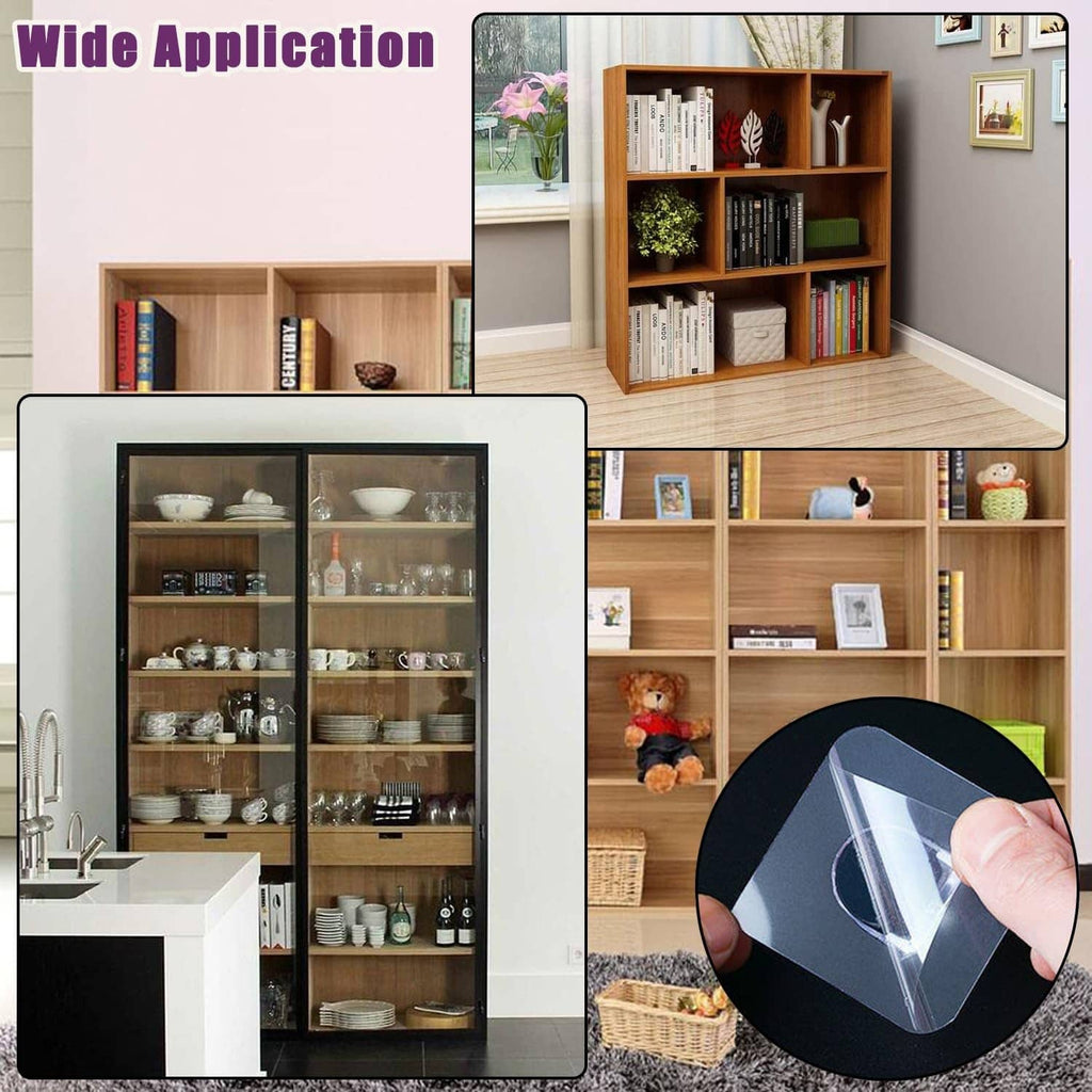 Clear self-adhesive shelf support pegs for organizing wall shelves