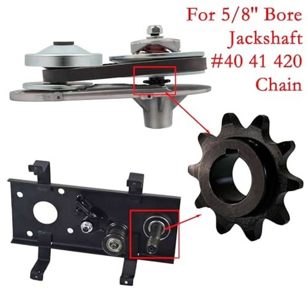 Black sprocket gear with spacer washers and mounting bracket assembly