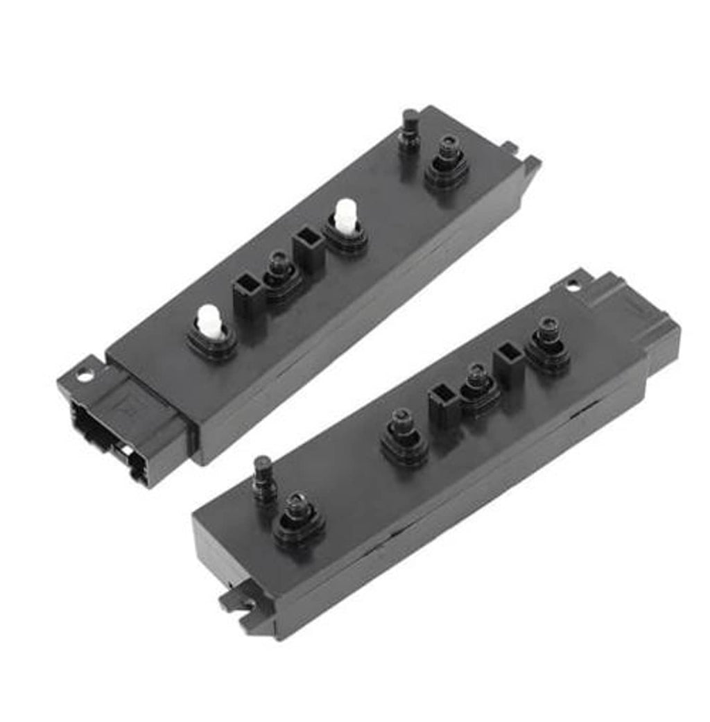 Car seat power switch module, dark gray with multiple rocker buttons, side mount tabs