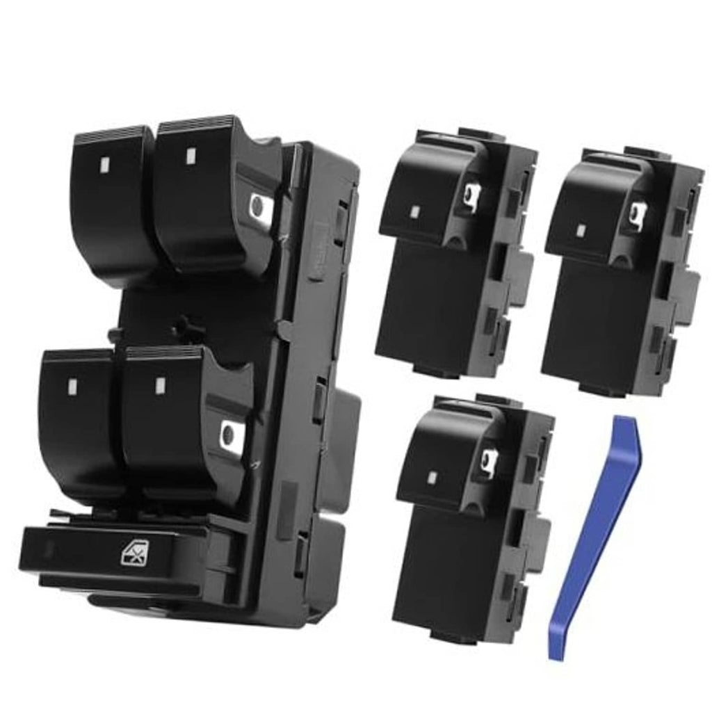 Power window switch kit with multiple black rocker switches and control modules