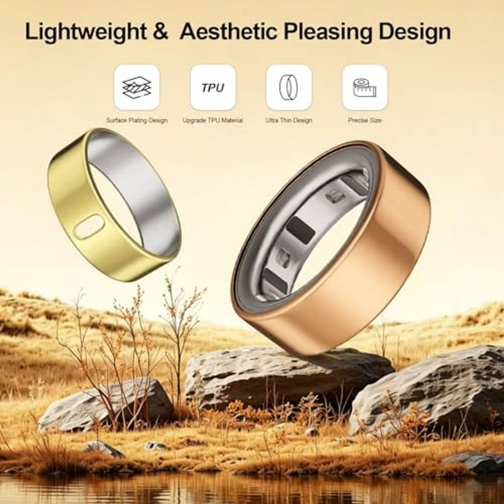 Pair of smart ring covers in gold and rose-gold with cutout button opening