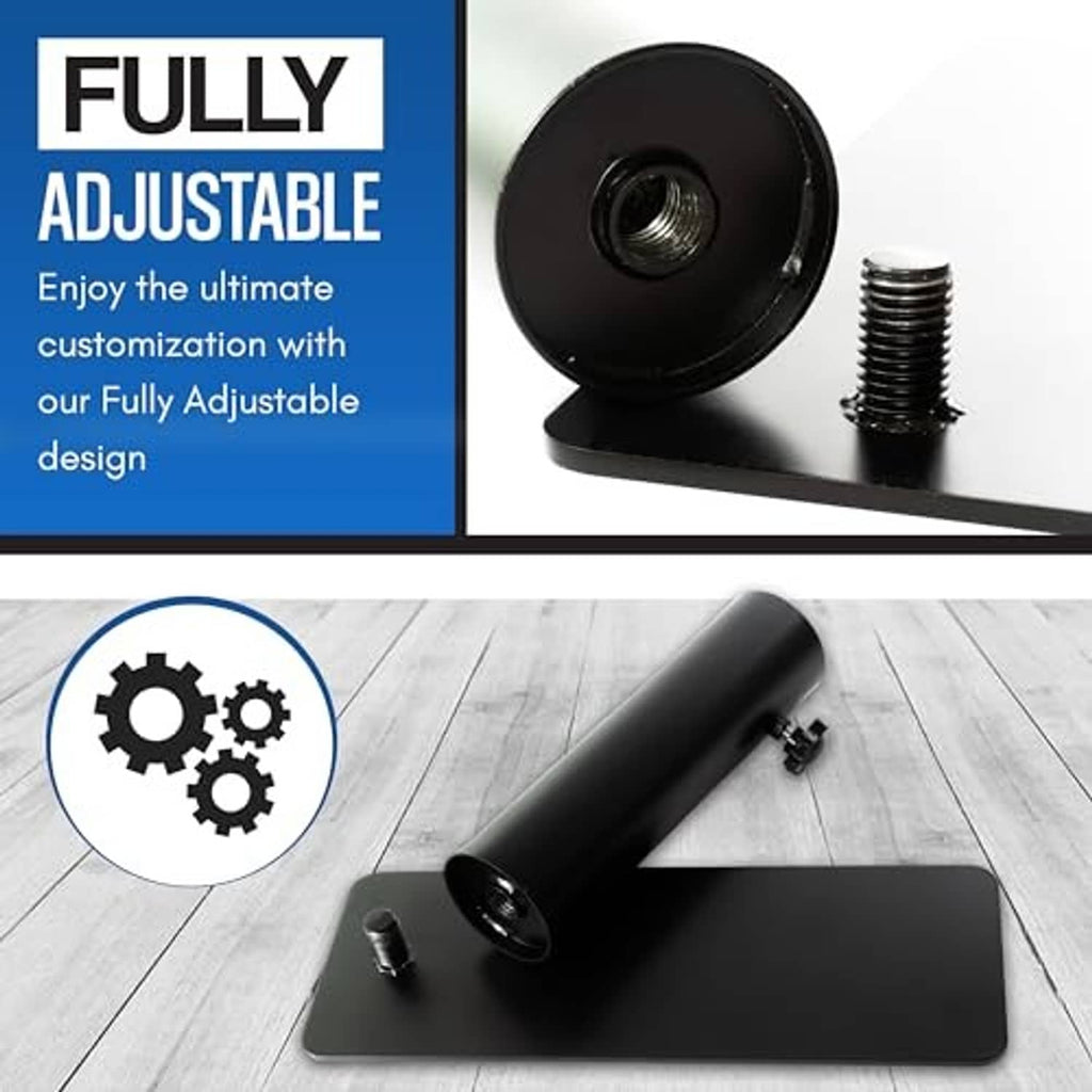 Adjustable black tire mount base with threaded bolt and round top plate