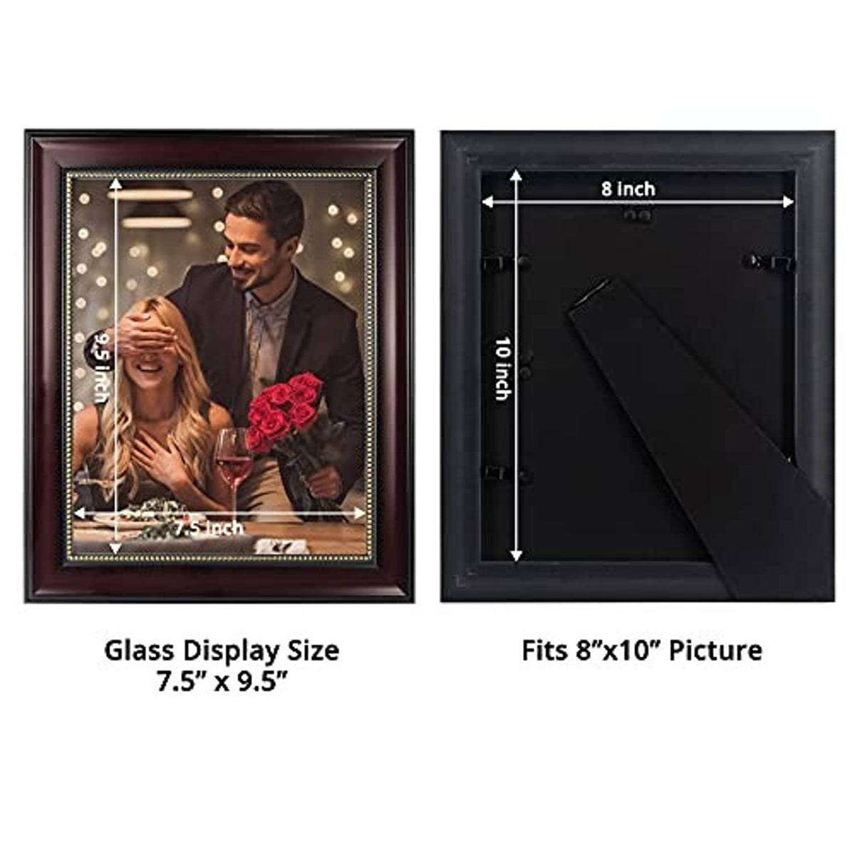 Brown photo frame with illuminated border and glass front showing a couple photo