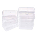 Clear plastic bead storage organizer with four hinged compartments, two boxes shown