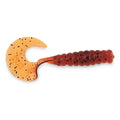 Orange and red segmented fishing grub bait with speckled round head