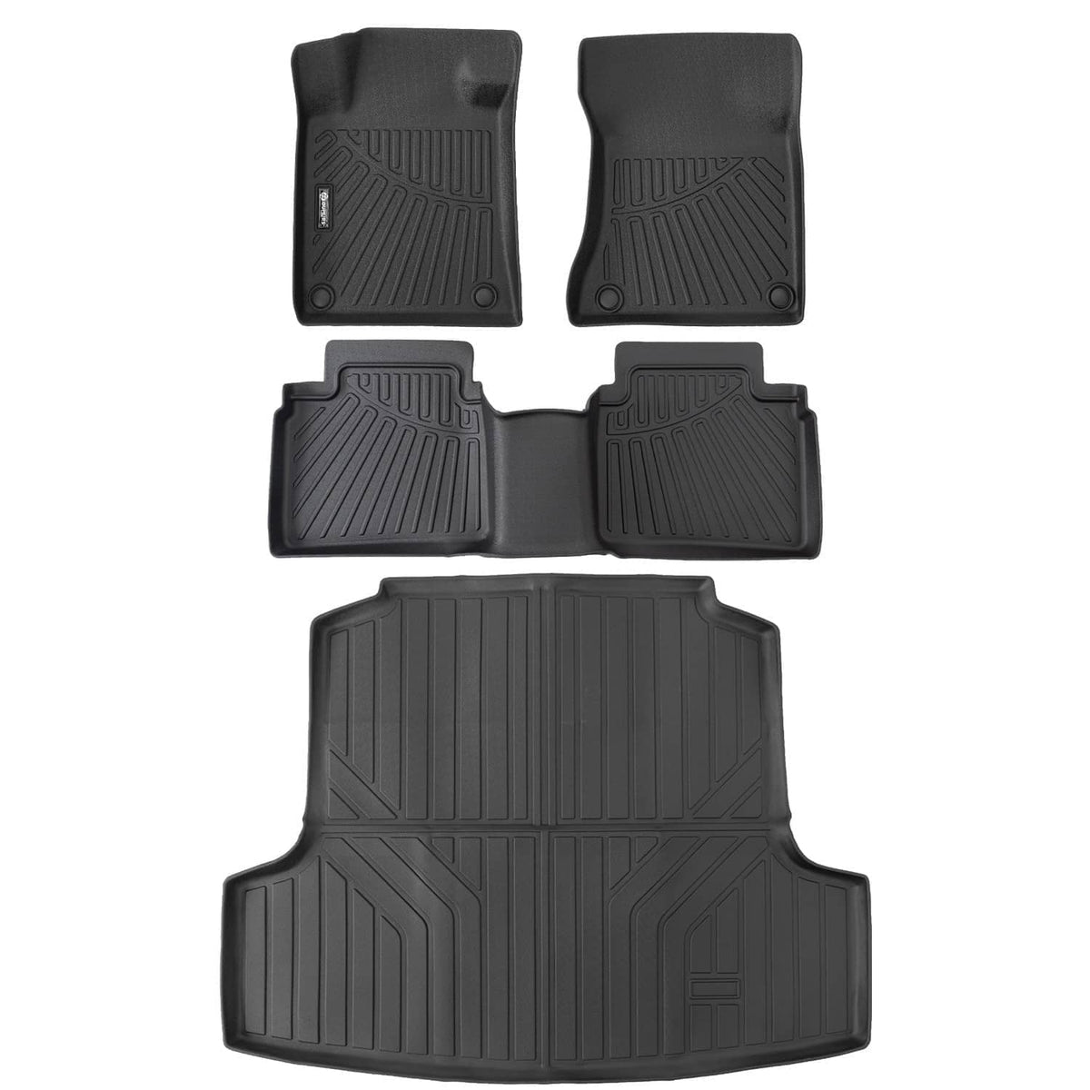 Black all-weather floor mat set with textured tread, including front, rear, and cargo liner