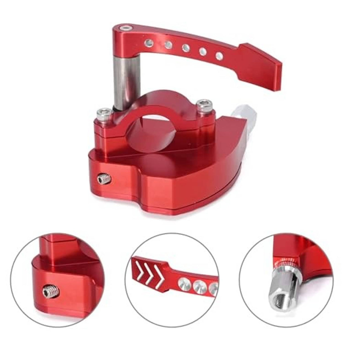 Red billet throttle lever thumb controller with curved housing and silver mounting post