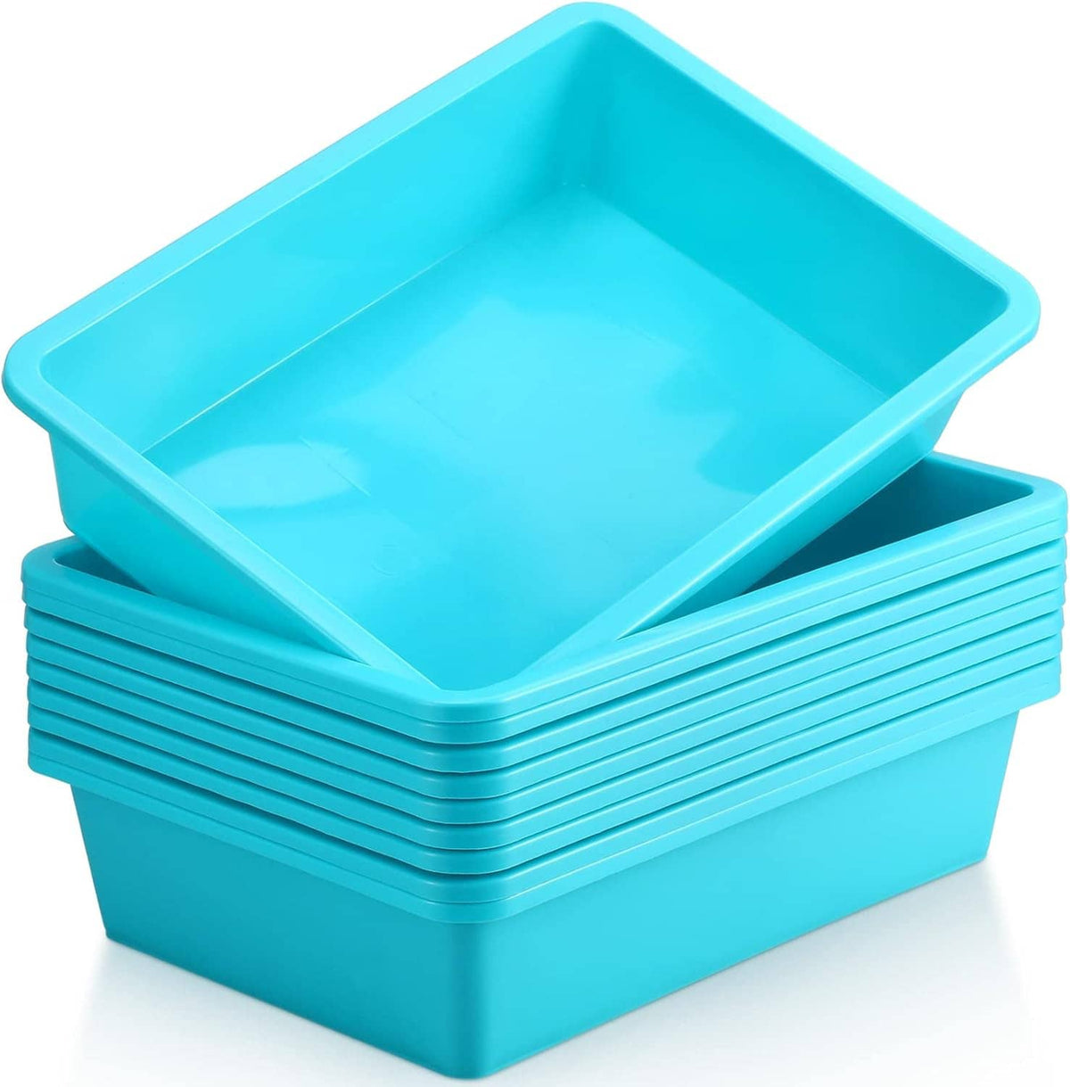 Turquoise flat letter-size organizer tray stack with visible ribbed sides