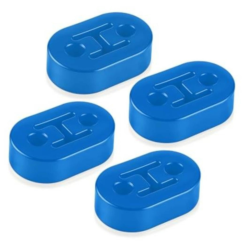 Blue rubber exhaust hangers set of 4 with molded insert and mounting slots