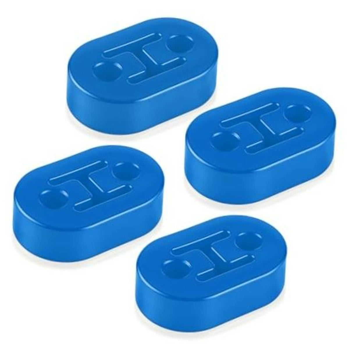 Blue rubber exhaust hangers set of 4 with molded insert and mounting slots