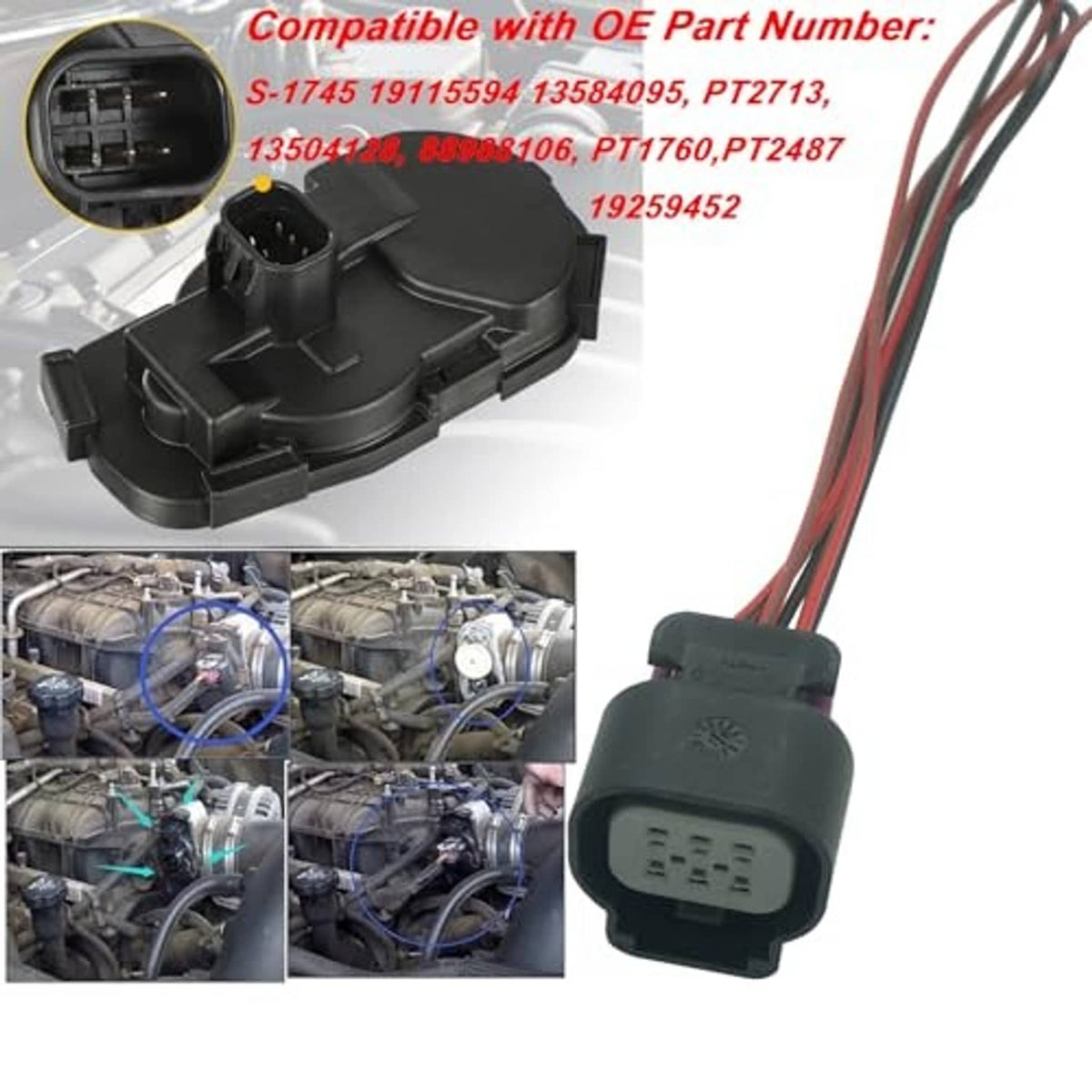 6-pin throttle connector wiring harness with black housing and multi-wire lead ends