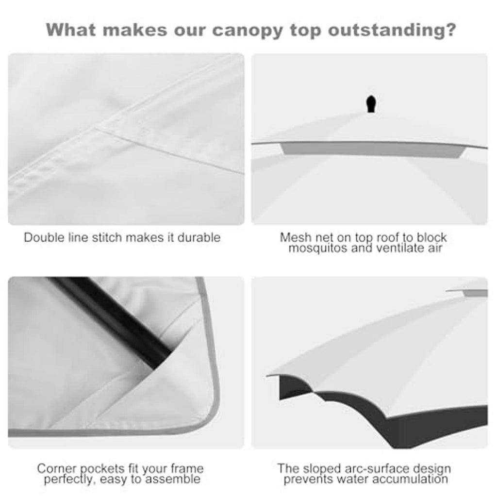 Light grey double-tier canopy material detail with stitched fabric fold and roof profile
