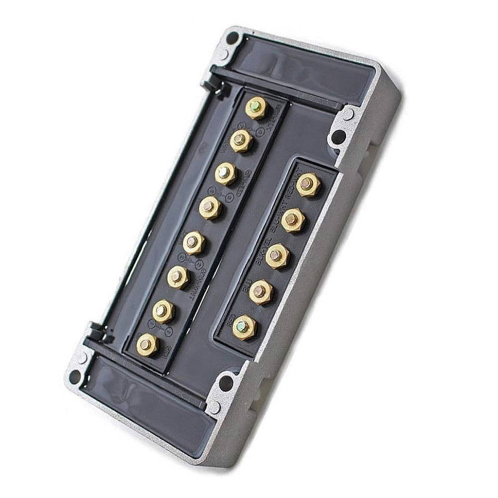Outboard CDI ignition module housing with two terminal strips and gold screw studs