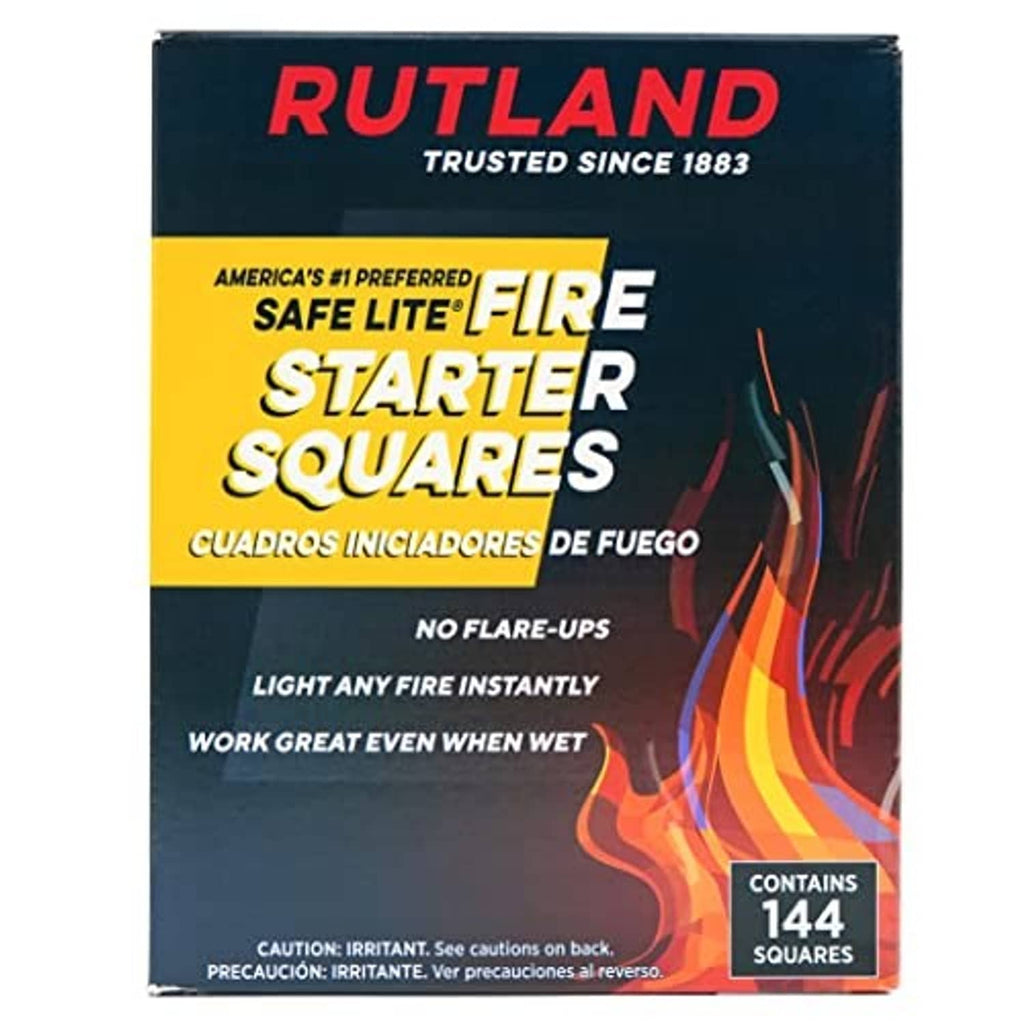 Rutland Safe Lite fire starter squares retail box, dark blue and yellow front