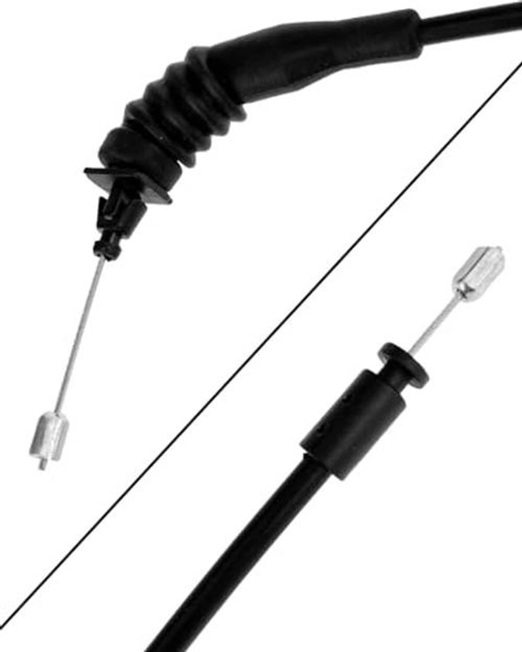 Close-up of hood release cable ends: black housing, metal pins, and connector clips