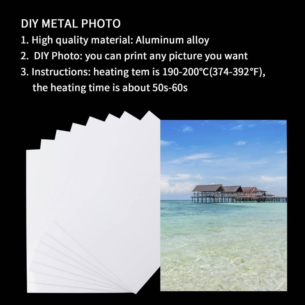 White aluminum photo blanks with sample ocean photo print