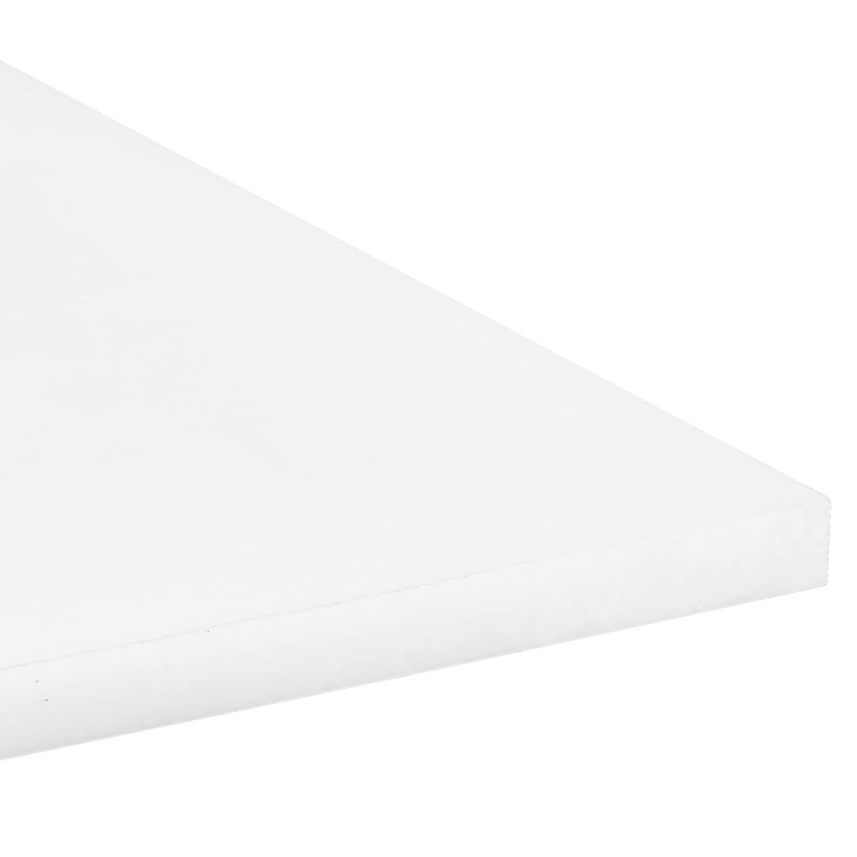 White HDPE plastic sheet board, side edge and thickness close-up.