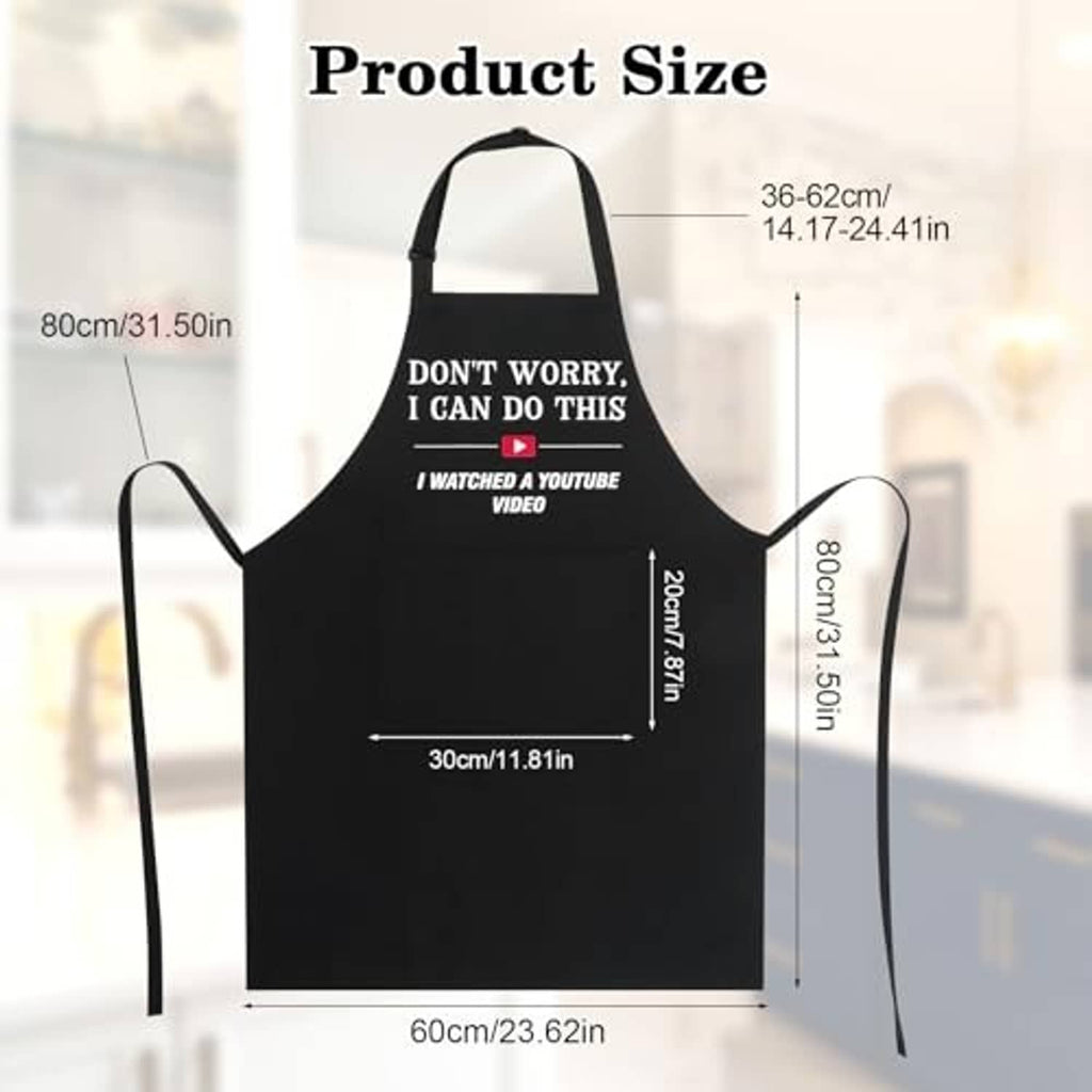 Apron size chart with width and height measurements