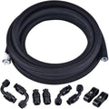 Black AN12 PTFE fuel line hose kit, coiled nylon braided hose with AN fittings.