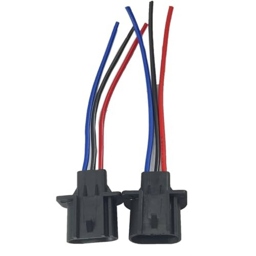 Headlight wiring harness pigtail pair with black sockets and red/blue wires
