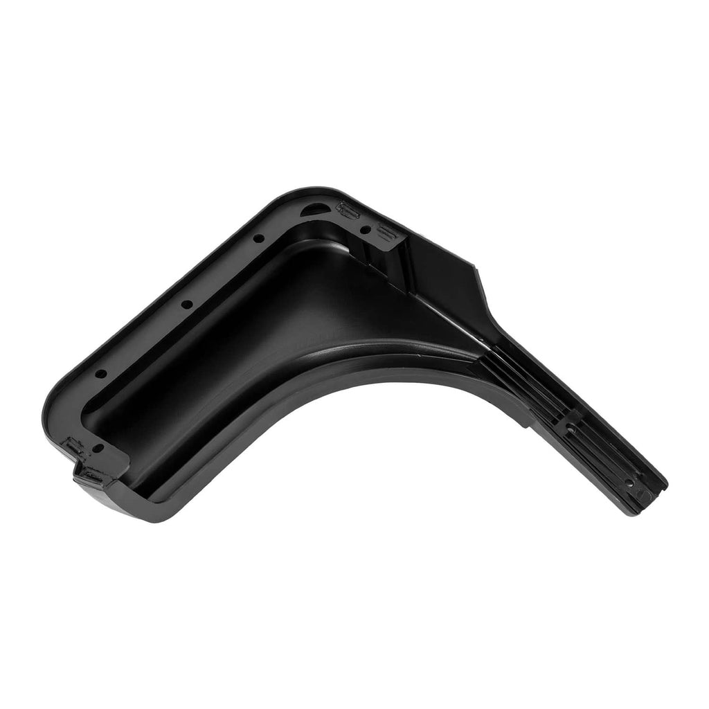 Back side of right fender cap, dark plastic with mounting tabs and ribbed support