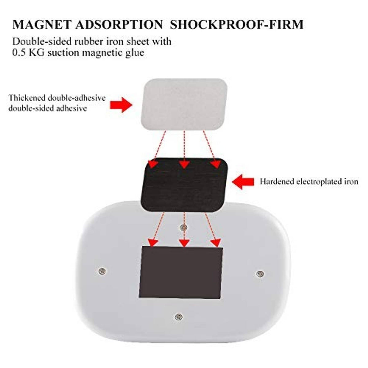 White dome reading light base with magnetic mount and adhesive pad diagram