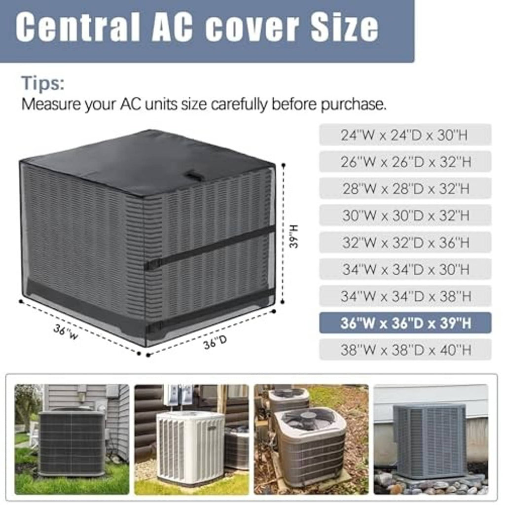 Central outdoor AC cover in dark fabric with ventilated mesh front and sides