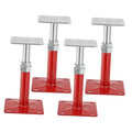 Adjustable screw jack set with red steel posts, round bases, and square top plates