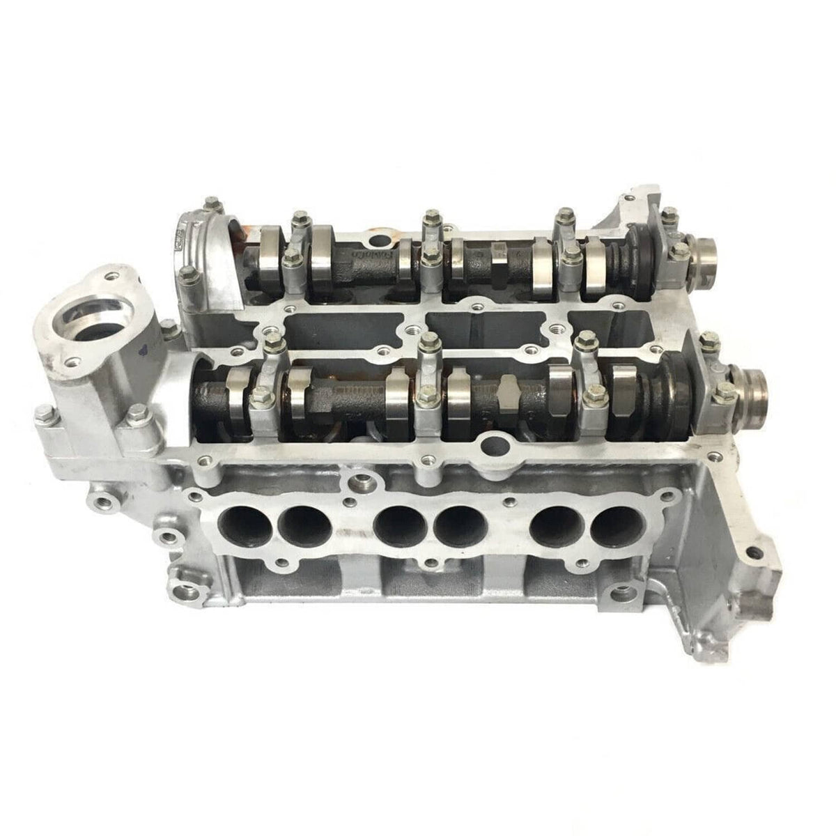 Aluminum cylinder head assembly with camshafts and rocker/valve hardware