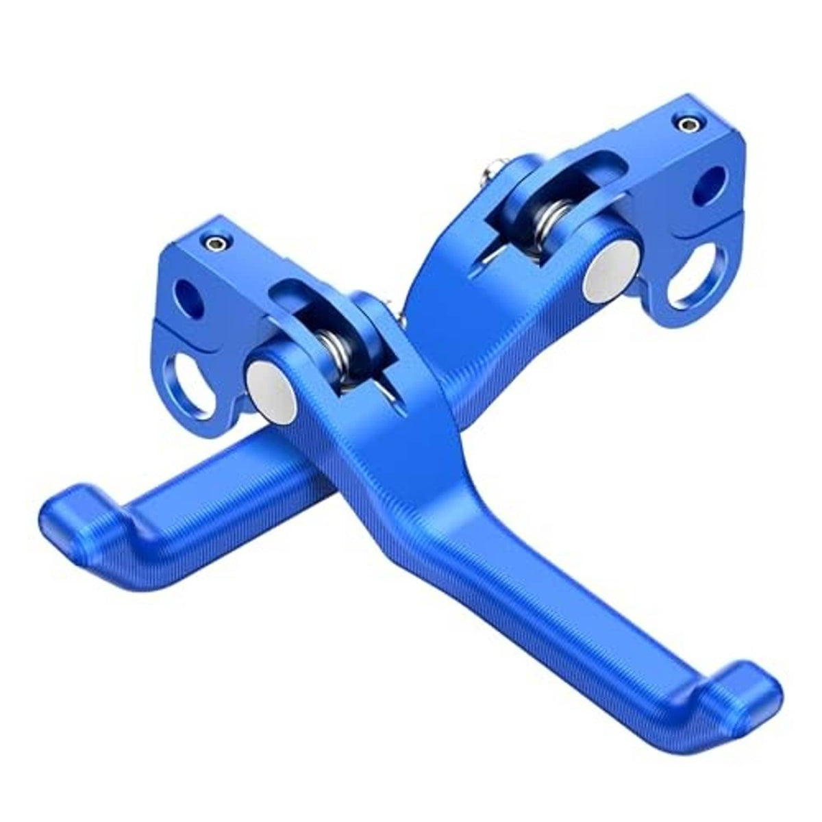 Blue CNC front brake lever set with foldable design, pivot pin, and mounting holes