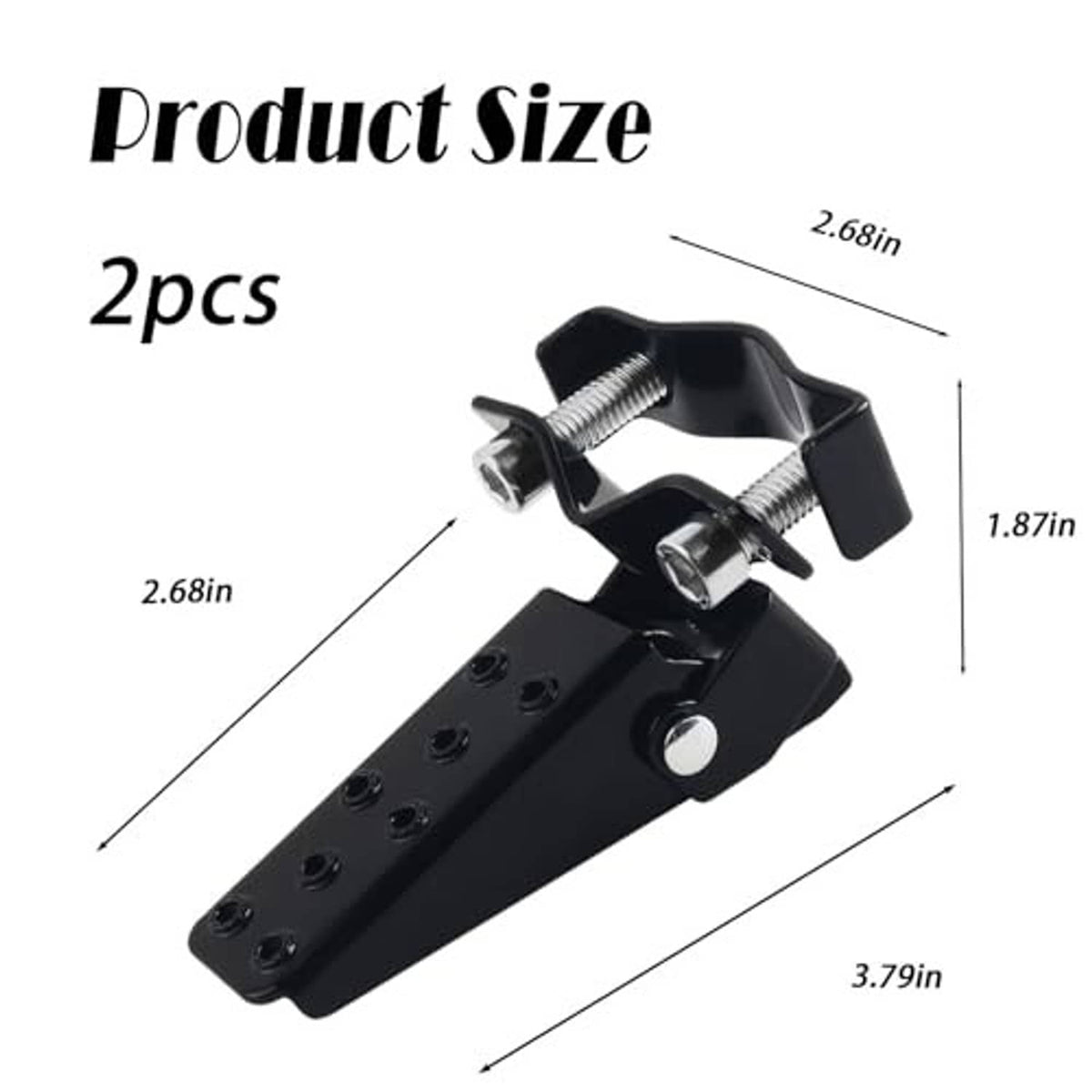 Black foldable foot peg bracket set with clamp hardware and mounting bolts