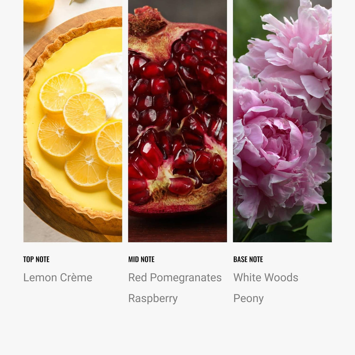 Aroma diffuser oil scent notes: lemon, pomegranate, raspberry, woods, and peony