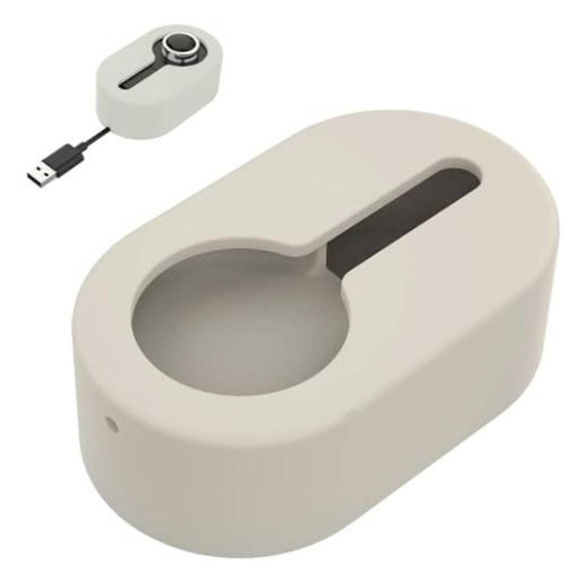 Silicone charger stand for Oura Ring Gen3 with cable base, light beige.