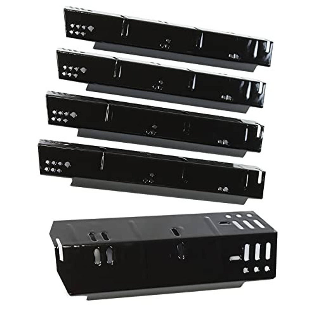 Black grill heat plates with burner-hole design, stacked replacement set