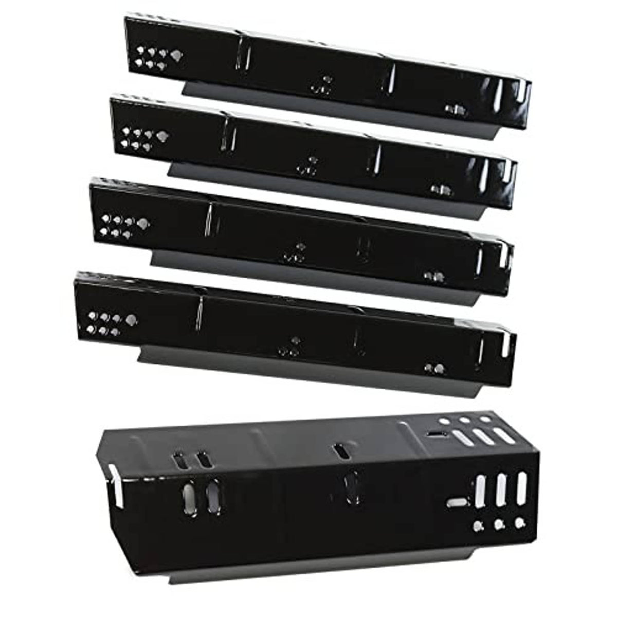 Black grill heat plates with burner-hole design, stacked replacement set