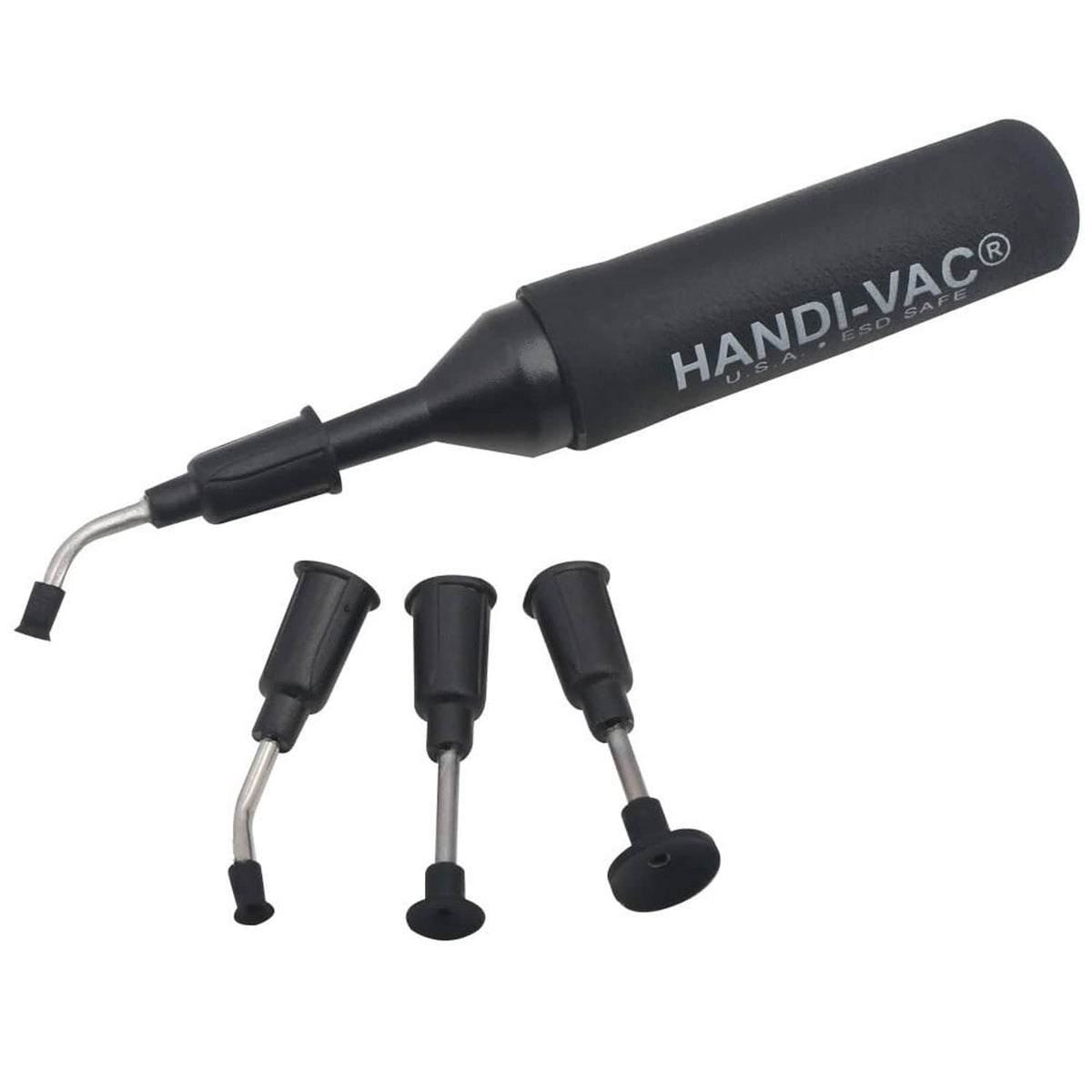 Anti-static vacuum IC pickup pen tool with four black suction tips, HANDI-VAC