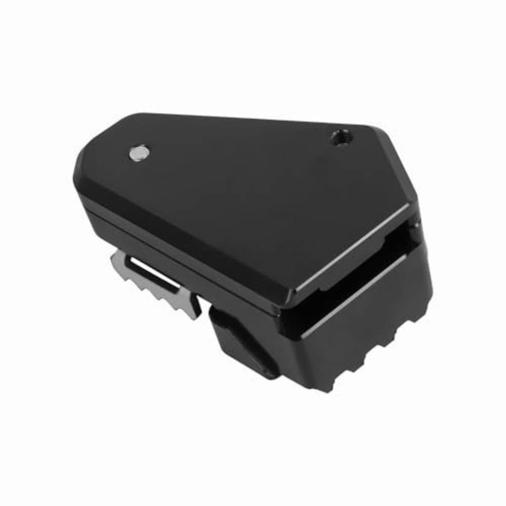 Black brake pedal extender pad with top mounting holes and serrated edge