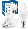 LED candelabra light bulb, E12 base, white teardrop shape, 5000K daylight.