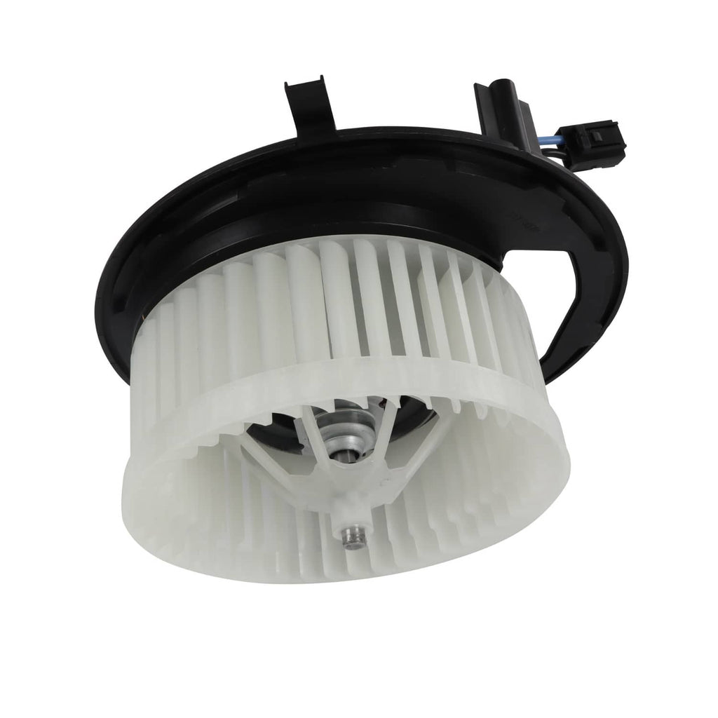 HVAC blower motor fan wheel with white blades and black mounting ring