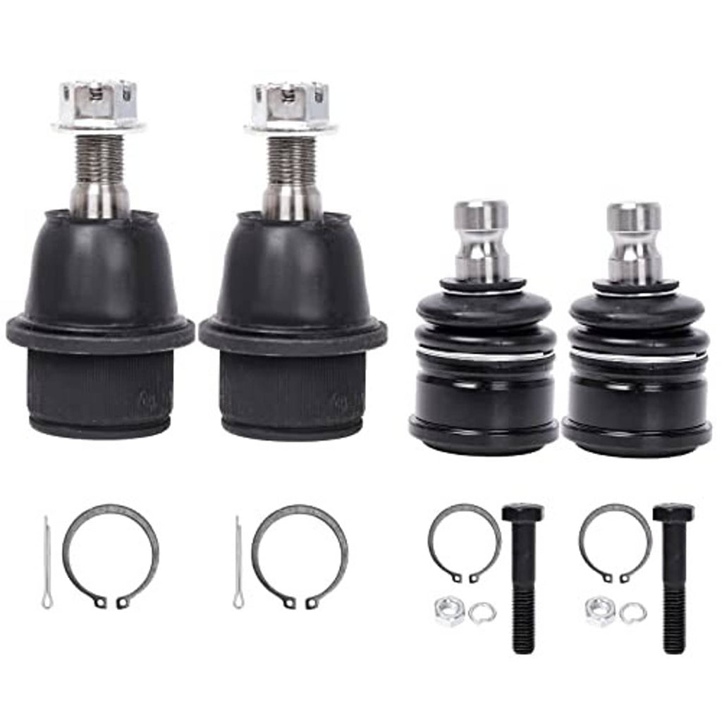 Ball joint replacement kit with two boots, metal studs, and hardware rings